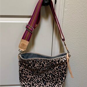 Consula Leopard Print Crossbody Bag with Pink Strap-Large